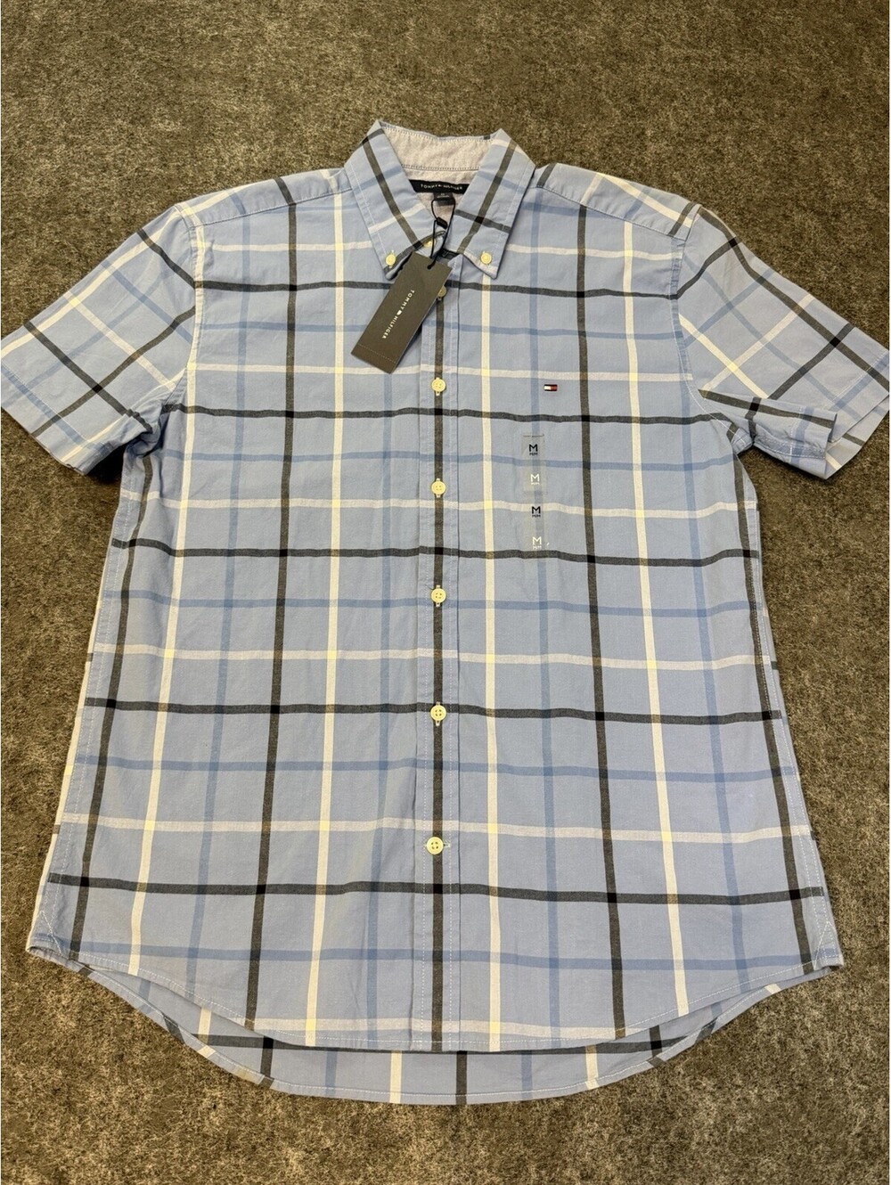 Tommy Hilfiger Mens Medium Blue Plaid Short Sleeve Button Down Shirt NWT
